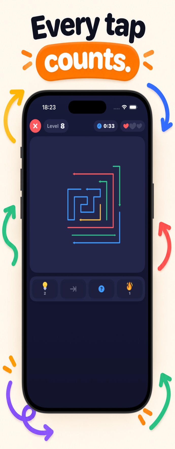 Level complete screen in OutTheyGo: three stars, a 1330 score and confetti over an empty board